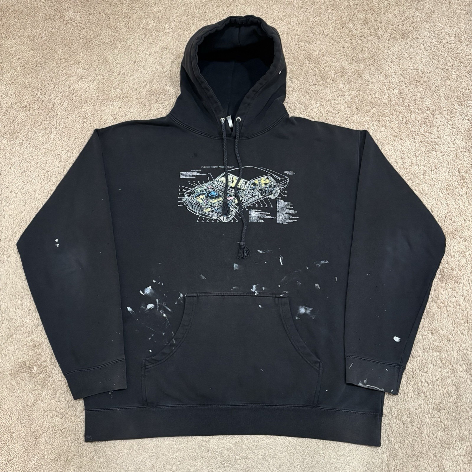 Vintage Mercedes Benz Diagnostic Hoodie Mens Xl Faded Black Painted Grunge Retro
